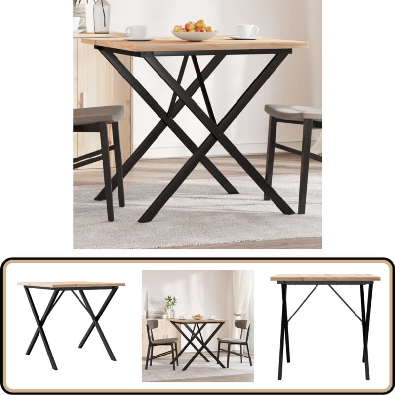 Vidaxl - Table à manger cadre en x 90x90x75,5cm bois de pin massif acier - Table à Manger - Table De Salle à Manger - Table Ronde - Bois Massif