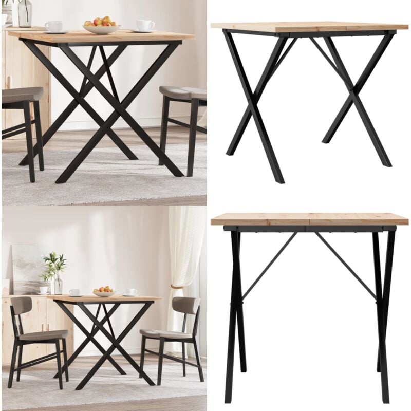 Vidaxl - Table à manger cadre en x 90x90x75,5cm bois de pin massif acier - Table à Manger - Table De Salle à Manger - Table Ronde - Bois Massif