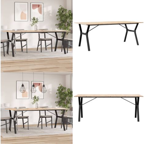 Table à manger cadre en Y 200x100x75cm bois de pin massif acier - Table À Manger - Table De Salle À Manger - Table En Bois - Table Design - Table Rustique - Home & Living