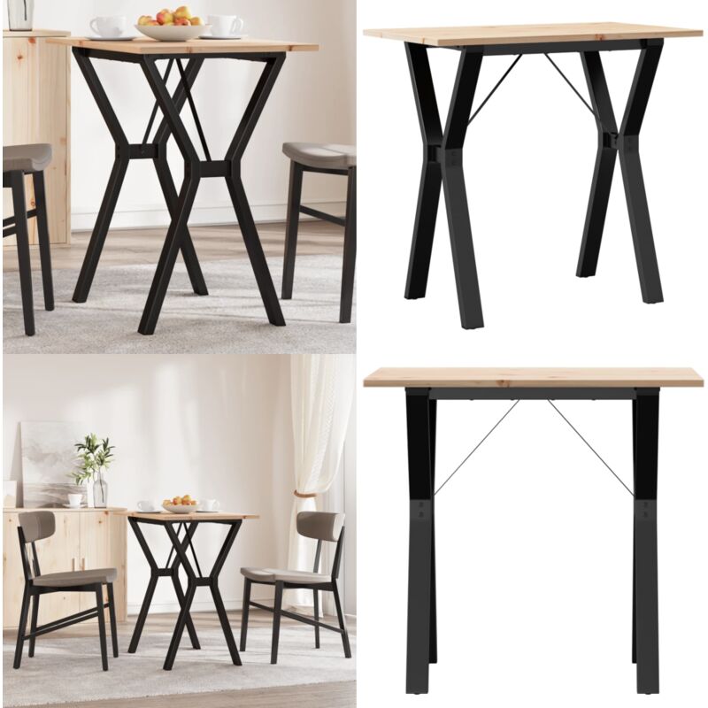 Table à manger cadre en y 80x50x75 cm bois de pin massif acier - Table à Manger - Table De Cuisine - Table Ronde - Bois Massif - Style Rustique
