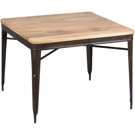 Table à manger carrée 100 cm en bois recyclé et métal