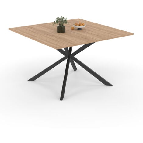 Table à manger carrée ALIX 8 personnes pied araignée bois et noir 120 cm