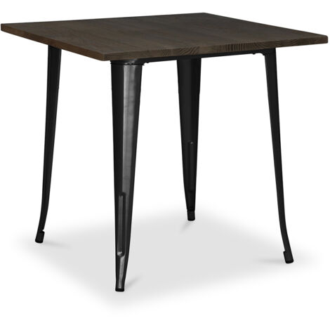 Table à manger carrée - Design industriel - Bois et métal - Stylix Noir
