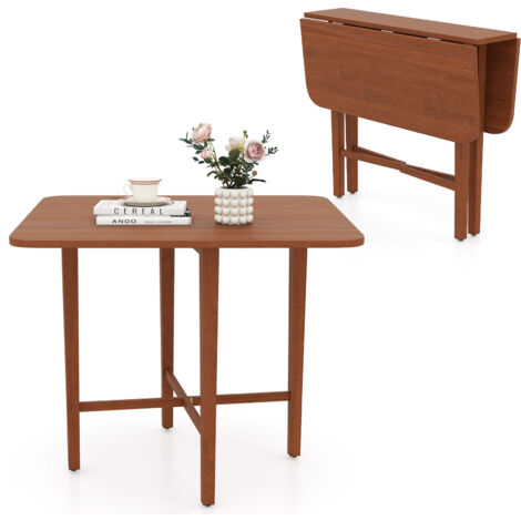 Table à Manger Carrée en Bois pour 2-4 Personnes avec 2 Panneaux Rabattables, Pieds en Bois de Caoutchouc, Table à Dîner Pliable, Table Extensible
