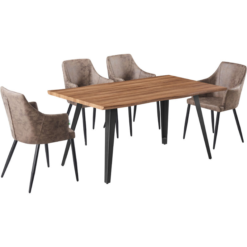 Table à Manger Coloris Chêne + 4 Chaises en Similar Cuir Coloris Taupe - Style Design & Scandinave - Taupe