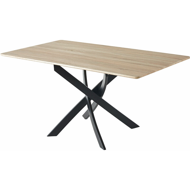 Pegane - Table à manger coloris chêne / pieds noir , Longueur 140 x largeur 80 cm x Hauteur 75 cm