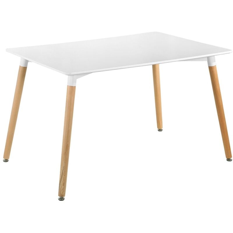 Table à manger coloris laqué blanc, pieds en bois d'hêtre - longueur 120 x profondeur 80 cm