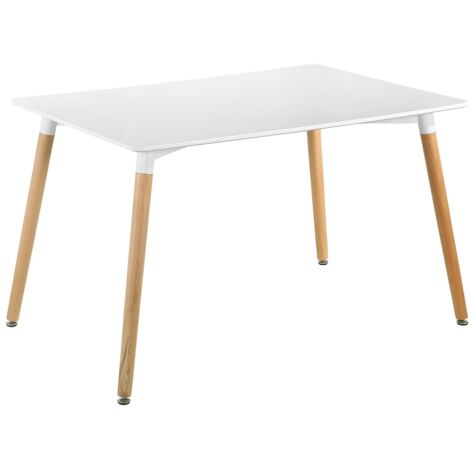 Table à manger coloris laqué blanc, pieds en bois d'hêtre  - longueur 120 x profondeur 80 cm