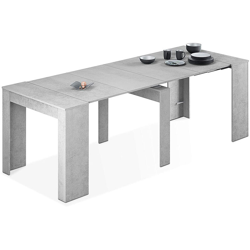 Table à manger console extensible coloris béton -50-235 cm (Longueur) x 90 cm (Largeur) x 78 cm (Hauteur)