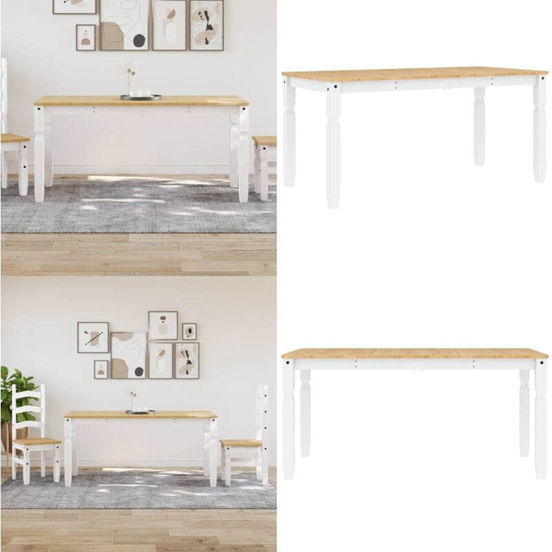 Table à manger Corona blanc 160x80x75 cm bois massif de pin - Table à Manger - Table Ronde - Table Rectangulaire - Table Design - Table Blanche