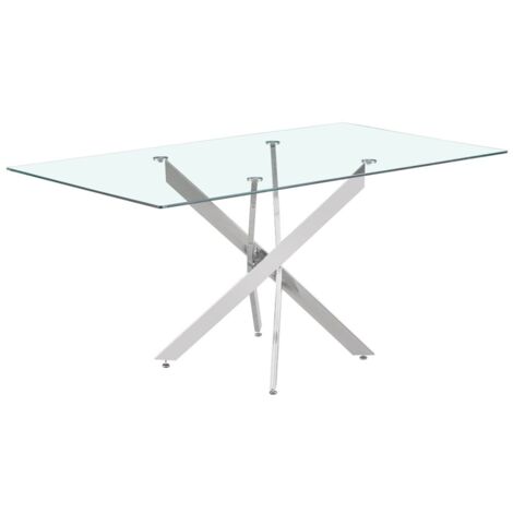 Table à manger CRISTELIA – 160x90 cm – Plateau en verre – Pieds en métal chromé – Design élégant et lumineux