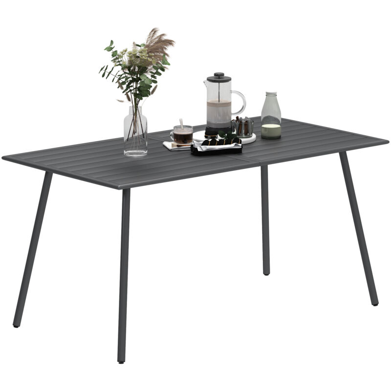 Outsunny - Table à manger de jardin 6 personnes dim. 150 x 80 x 74 cm plateau à lattes acier époxy gris