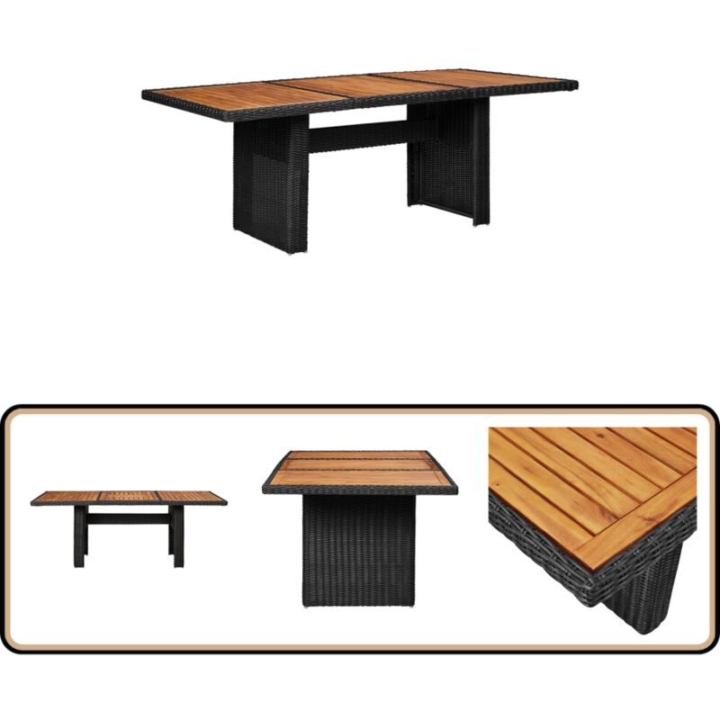 Table à manger de jardin Noir 200x100x74 cm Résine tressée - Table De Jardin - Table Repas Extérieur - Mobilier De Jardin - Table Acacia - Table