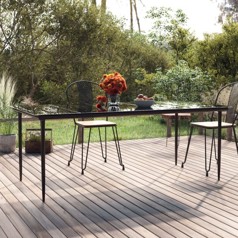 Vidaxl - Table à dîner de jardin Noir 200x100x74cm Acier et verre trempé
