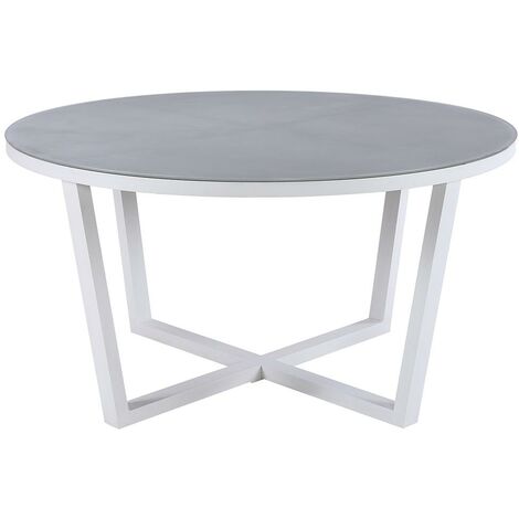 Table à manger de jardin ronde en aluminium et verre trempé - Gris et blanc - D. 140 cm - MANAUS - Gris, Blanc
