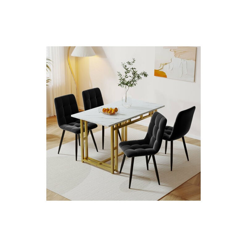 Table à manger de luxe légère 120x70 cm, (1 pièce), table à manger rectangulaire avec structure en métal, table de cuisine avec pieds en métal pour