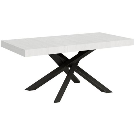 Table à manger design blanche et pieds entrelacés anthracite 160 cm Artemis