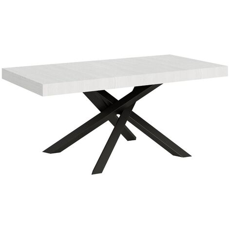 Table à manger design blanche et pieds entrelacés anthracite 180cm Artemis