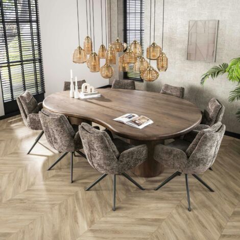 Table à manger design en bois d'acacia massif forme haricot 244 cm MYSORE