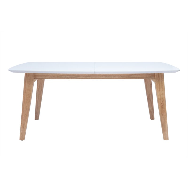 Miliboo - Table extensible rallonges intégrées rectangulaire finition bois blanc et hévéa massif L180-230 cm fifties
