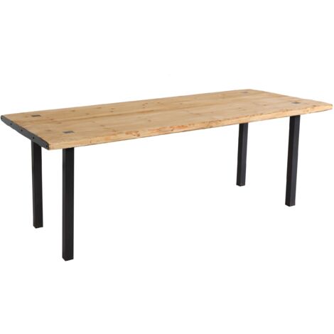 Table à manger design industriel en bois de sapin structure en fer 200 x 90 cm 040008564