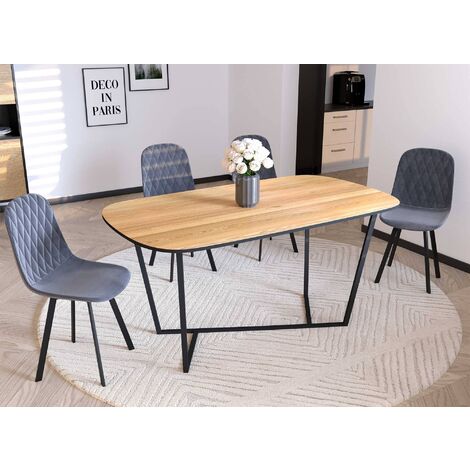 Table à manger design industriel en bois et métal noir 6 personnes ALANIS - bois clair