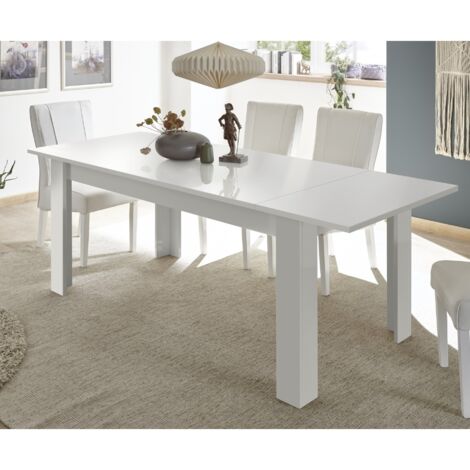 Table à manger design laqué blanc 137cm + rallonge APHODITE