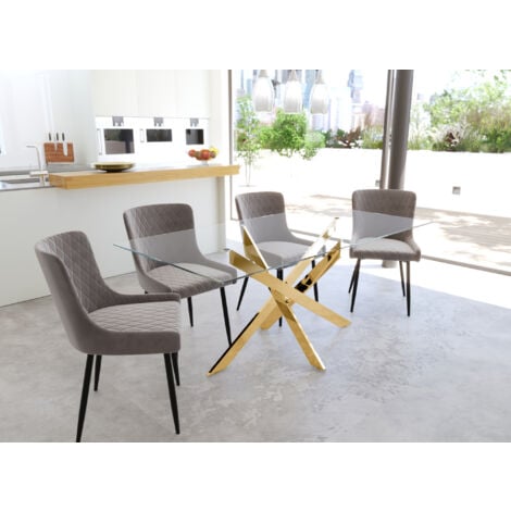 Table à manger design rectangulaire en verre pieds doré CONNOR - transparent doré
