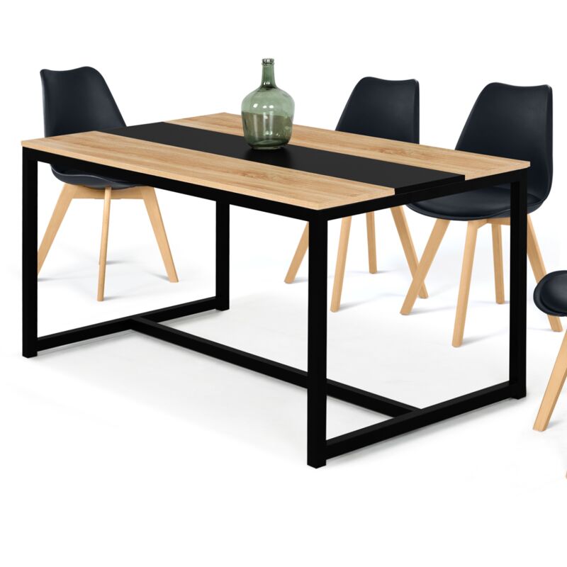 Idmarket - Table à manger rectangle dover 6 personnes bande centrale noire design industriel 120 cm