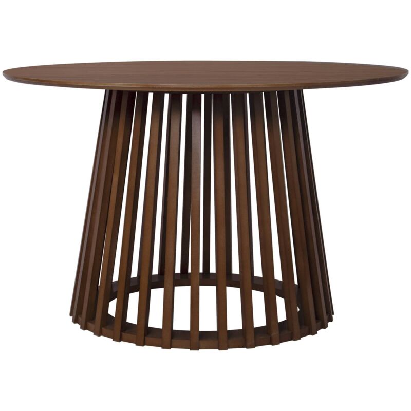 Sweeek - Table à manger effet bois noyer. pieds bois de sapin 4 places Ø120cm