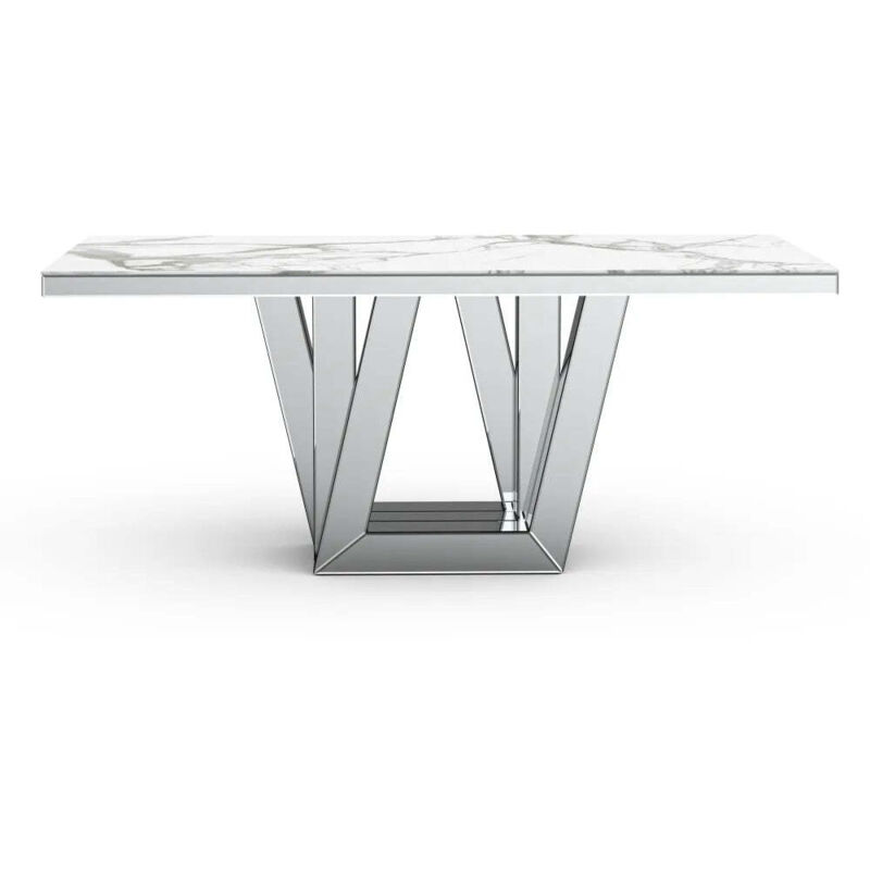 Table à manger ELEGANCE miroir plateau marbre blanc