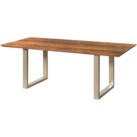 Table à manger en bois d'acacia 200x100x76 naturel laqué / Epoxy noir, pieds en U argent mat EPOXY