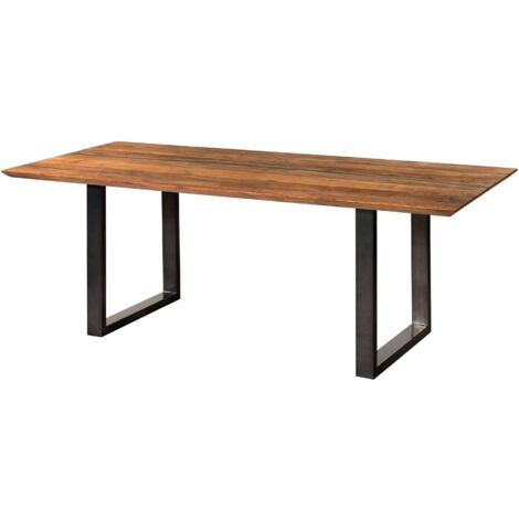 Table à manger en bois d'acacia 240x100x76 naturel laqué / Epoxy noir, pieds en U anthracite brillant EPOXY