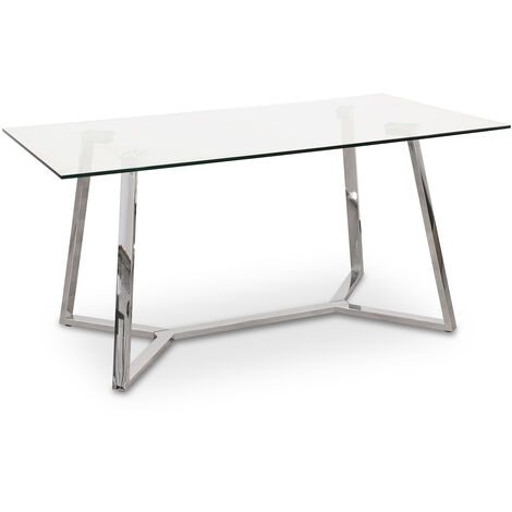 Table à manger en verre pieds en acier brillant +91192 160X90X76 Cm température du verre: 12Mm
