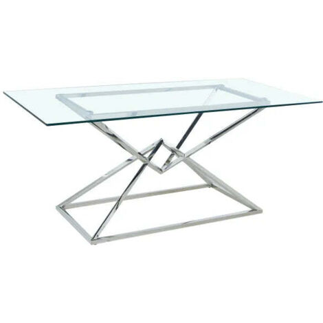 Table à Manger en Verre Transparent & Chrome – 150×90×75 cm – PYRAMIDE