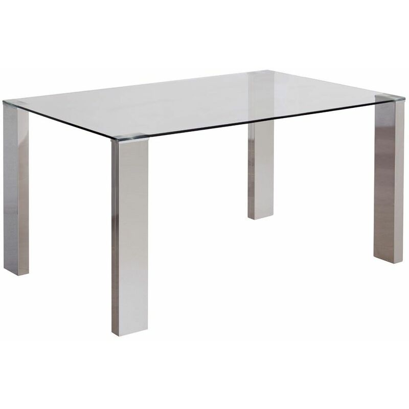 Table à manger en verre transparent Corina 140 cm (largeur) x 76 cm (hauteur) x 90 cm (profondeur)
