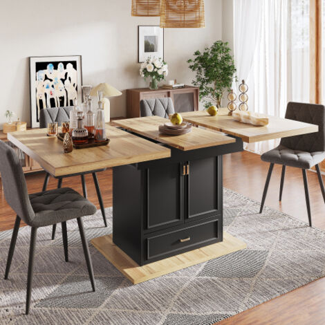 Table à manger extensible 110x80 cm avec plateau bois massif jusqu’à 140 cm pour 6 personnes, stable et pratique