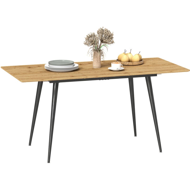 Homcom - Table à manger extensible 120-160 cm 6-8 personnes piètement effilé acier noir plateau effet bois