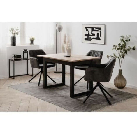 Table à manger extensible 120-160 cm – Plateau en chêne – Pieds anthracite – Accueille jusqu'à 8 personnes – Design moderne
