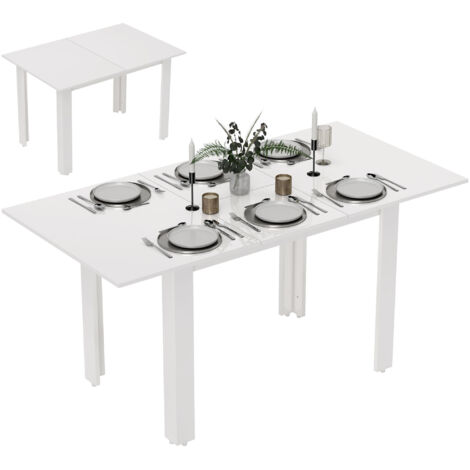 Table à manger extensible, 120-160 x 70 cm, table de cuisine réglable pour 4 à 6 personnes, MDF, blanc brillant