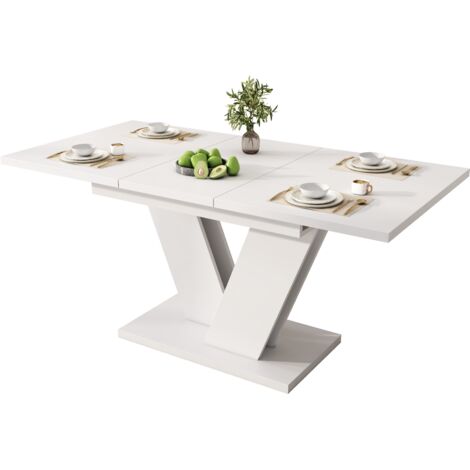 Table à Manger Extensible 120-160 x 80 cm - Plateau Épais - Pieds en V - Style Minimaliste - Pour 4 à 6 Personnes