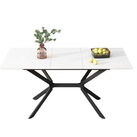 Table à manger extensible 120-160x80 cm avec pieds métal noir - Design contemporain pour 4 à 6 personnes - MDF - Blanc