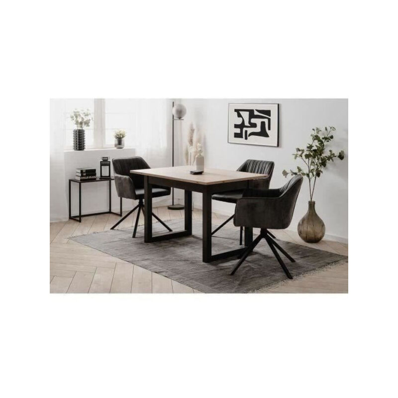Finori - Table extensible Denver 80B - 120-160 x 75 x 80 cm - Décor chene artisan / anthracite - 1 extension de 40 cm inclue - 8 personn