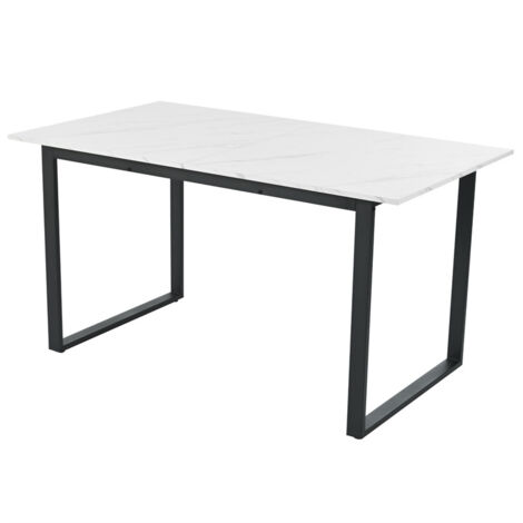 Table à manger extensible, 140-180x80x75cm, pieds en métal de fer, plateau de table moderne en MDF, blanc