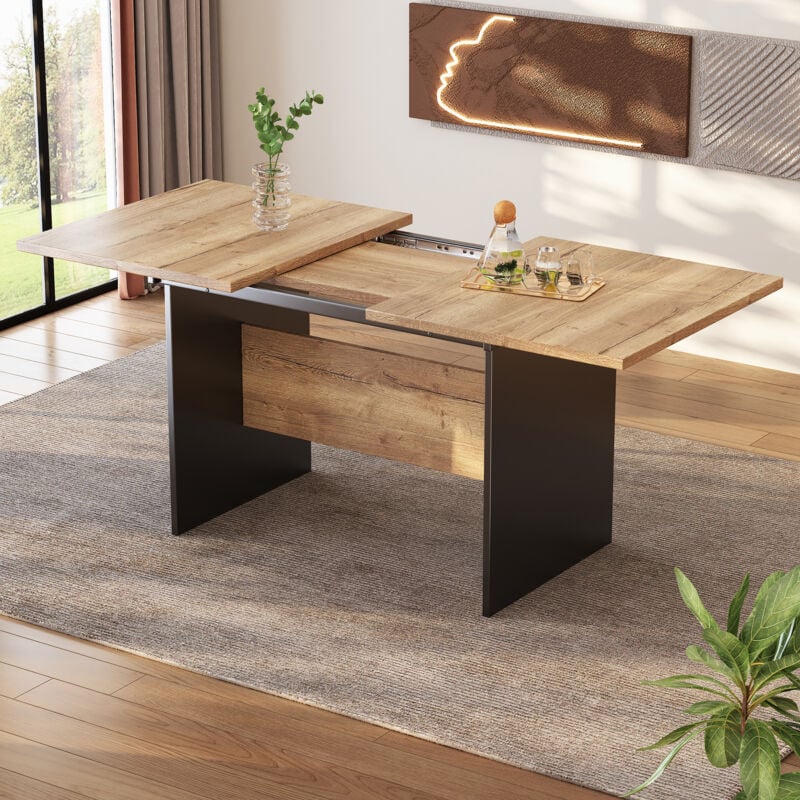 Table à manger extensible 140/18080 cm, adaptée pour 4 à 6 personnes, table à manger rectangulaire en grain de bois, table à manger extensible