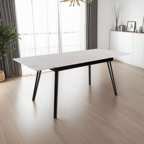 Table à manger extensible 160/200x90x76 cm effet marbre blanc - MINDY