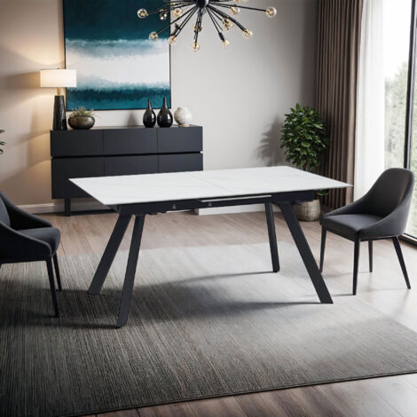 Table à manger extensible 160-205 cm en céramique effet marbre - INSKI
