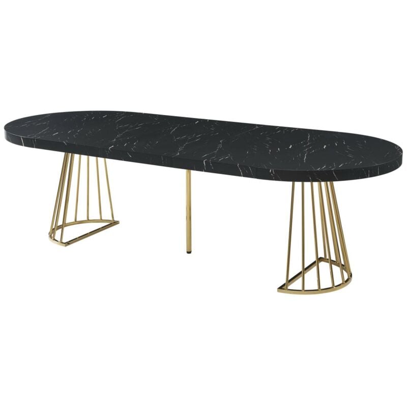 Vente-unique - Table à manger extensible 2 à 12 personnes en mdf et acier - Effet marbre noir et Doré - firela