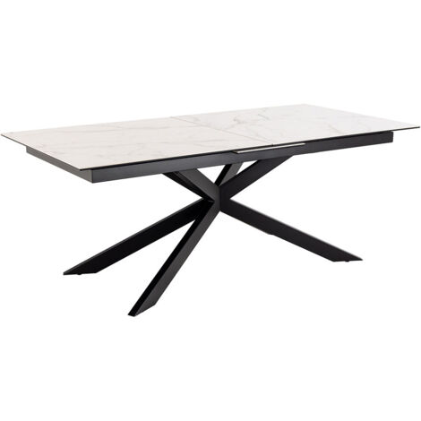 Table à manger extensible 200/240x100x76 cm en céramique blanche