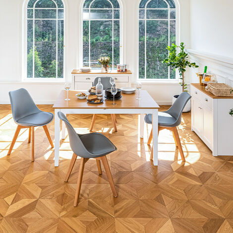 Table à manger extensible 4-6 personnes bois et blanc 120-160 cm